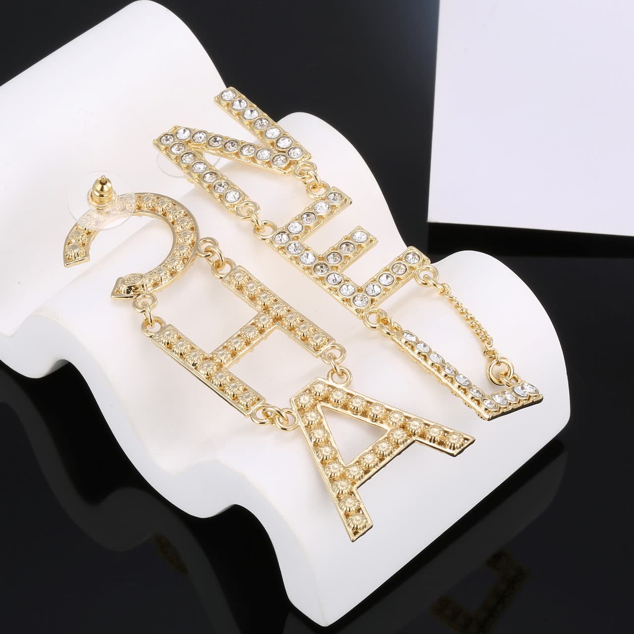 Chanel CC Logo Crystal Earrings