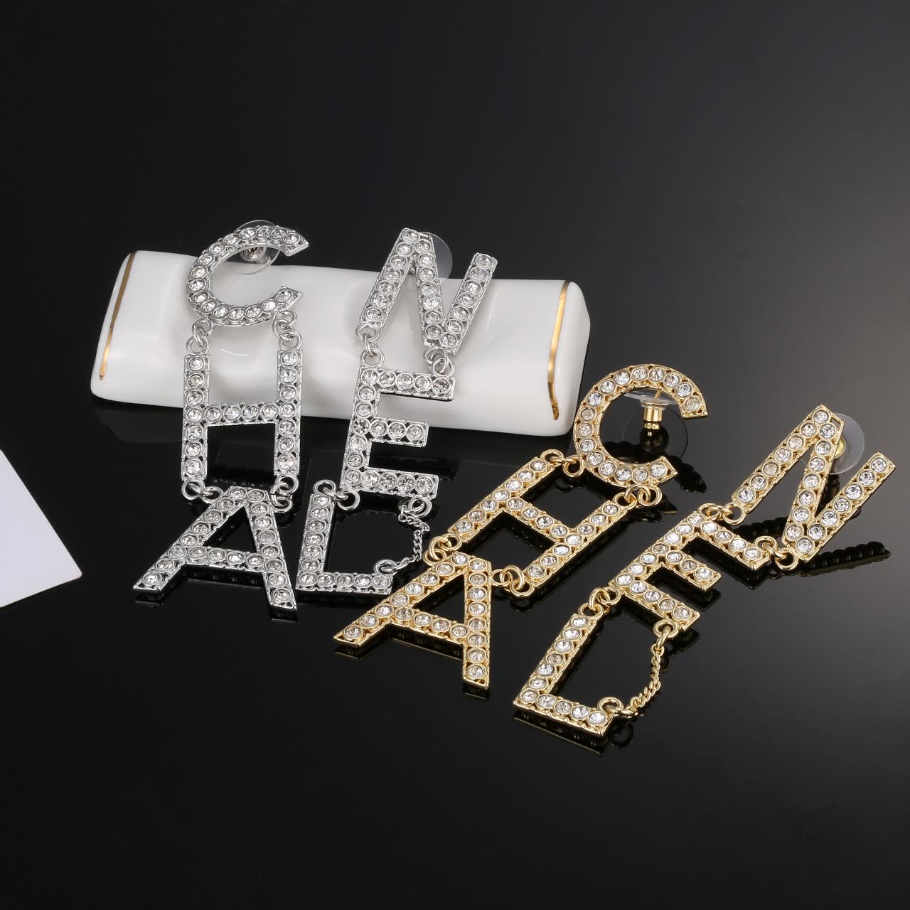 Chanel CC Logo Crystal Earrings