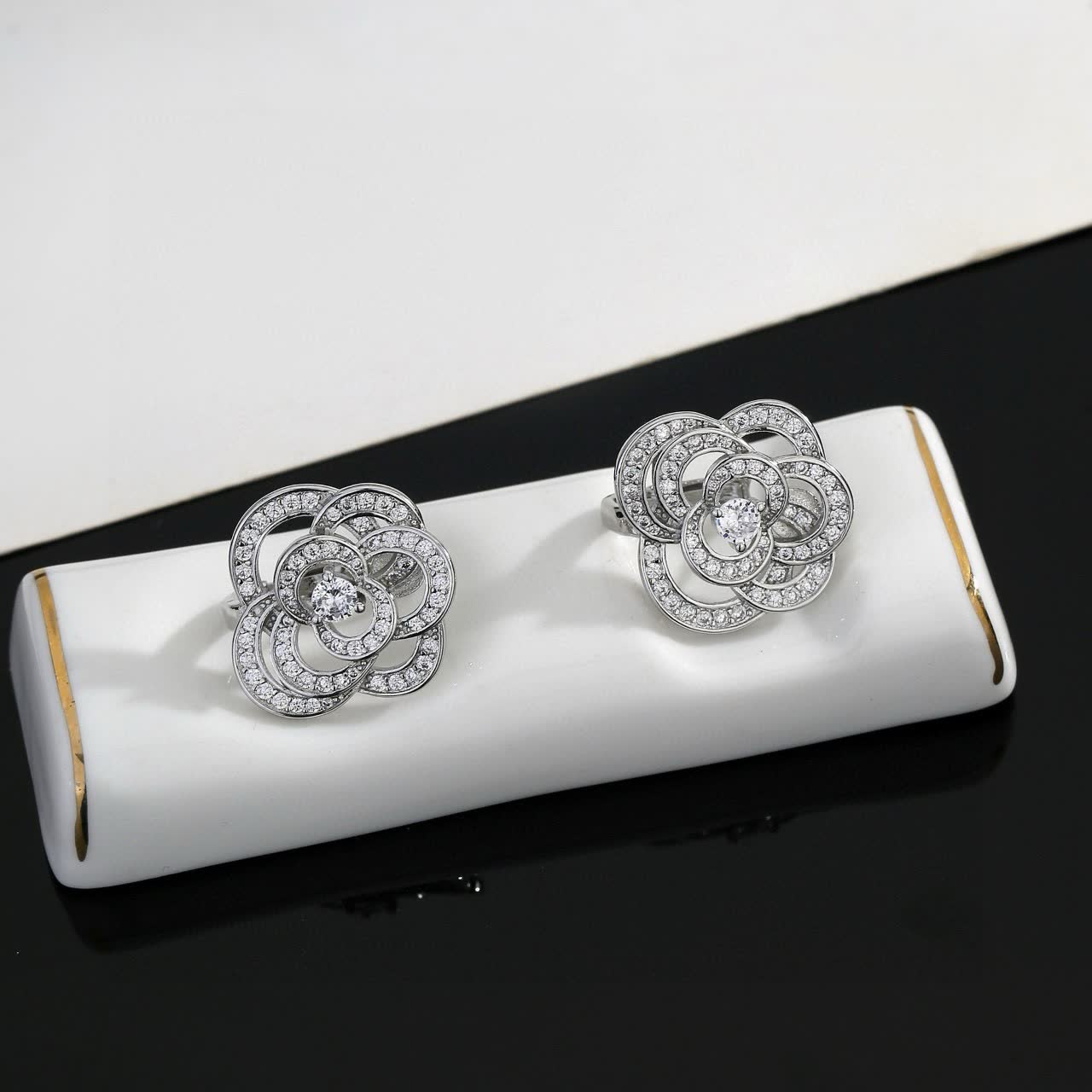 Chanel Silver Flower Stud Earrings