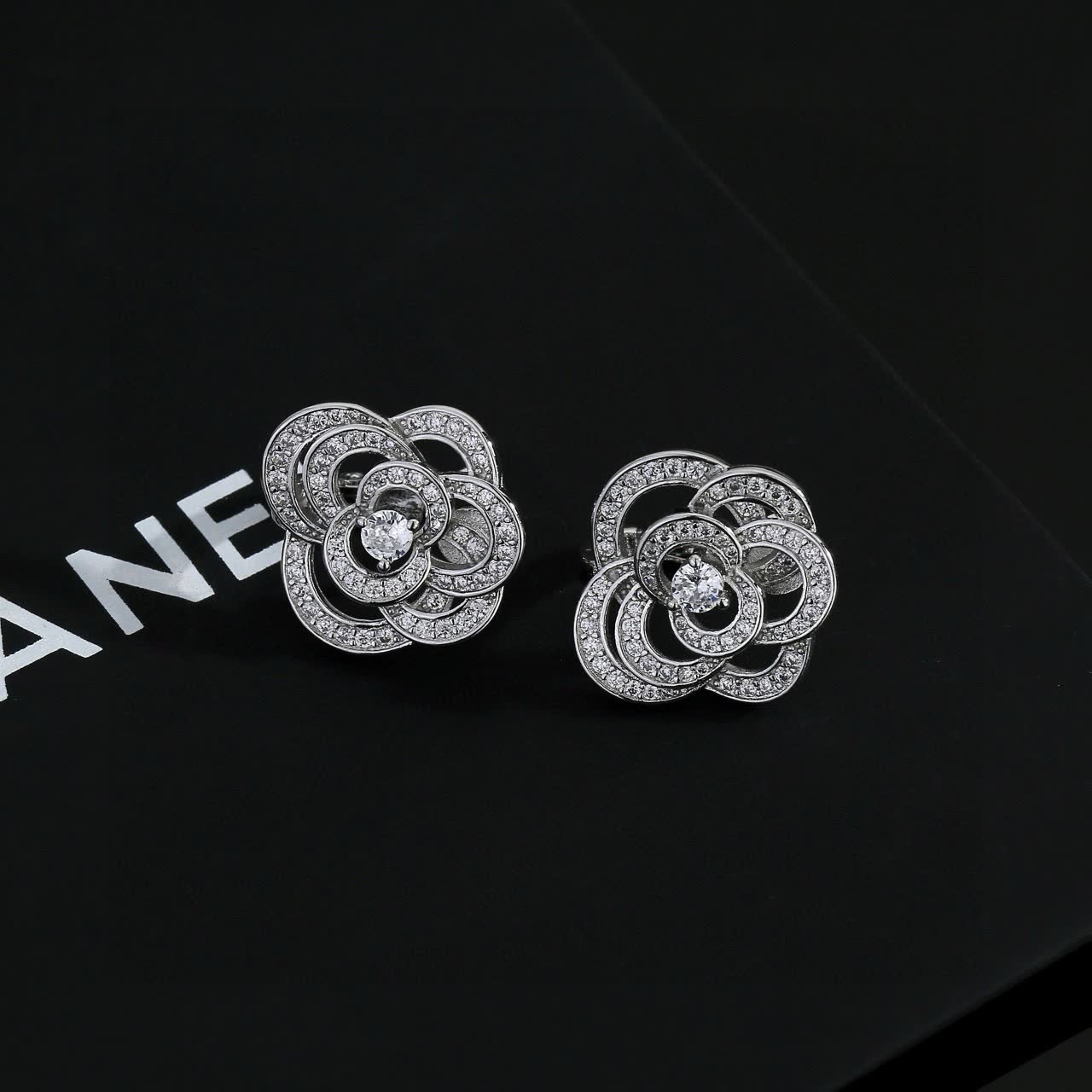 Chanel Silver Flower Stud Earrings