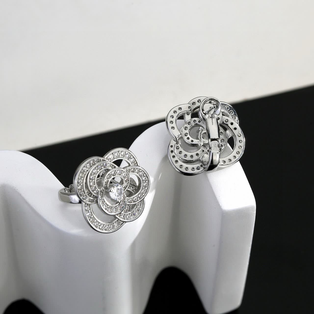 Chanel Silver Flower Stud Earrings