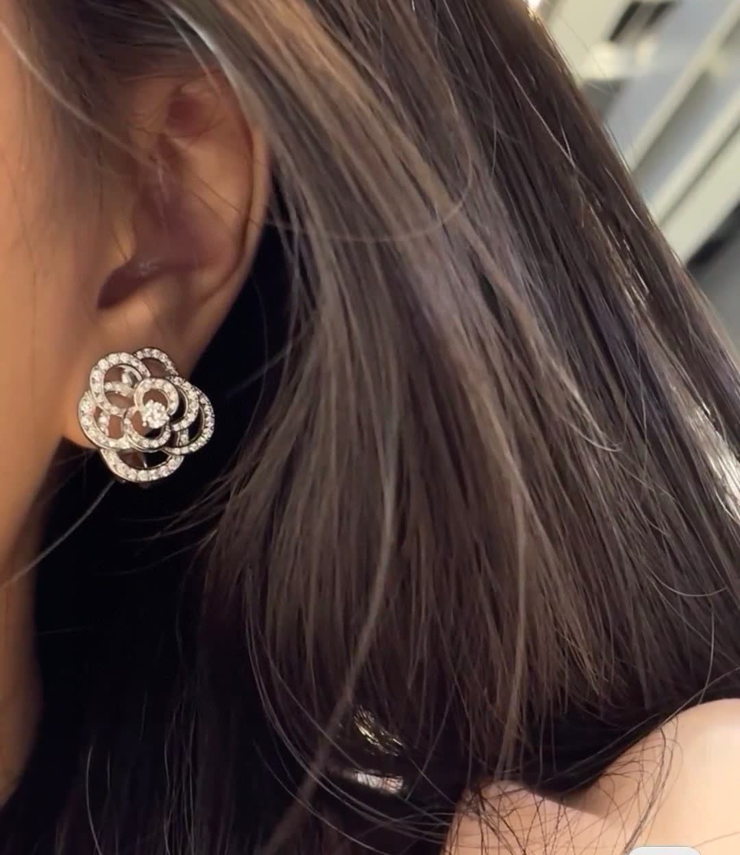 Chanel Silver Flower Stud Earrings