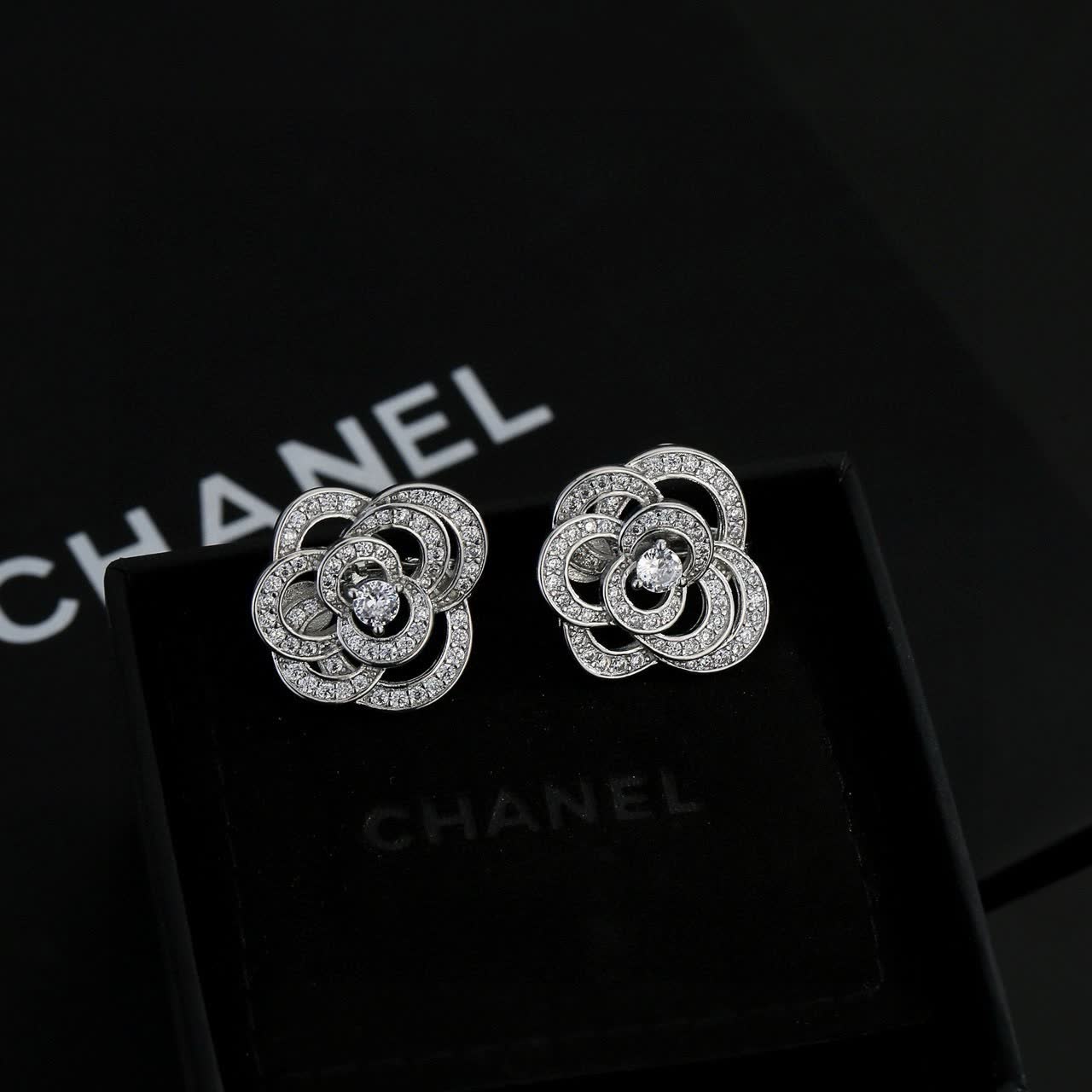 Chanel Silver Flower Stud Earrings