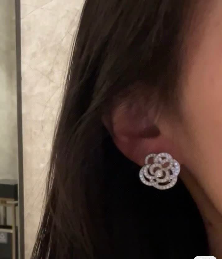 Chanel Silver Flower Stud Earrings