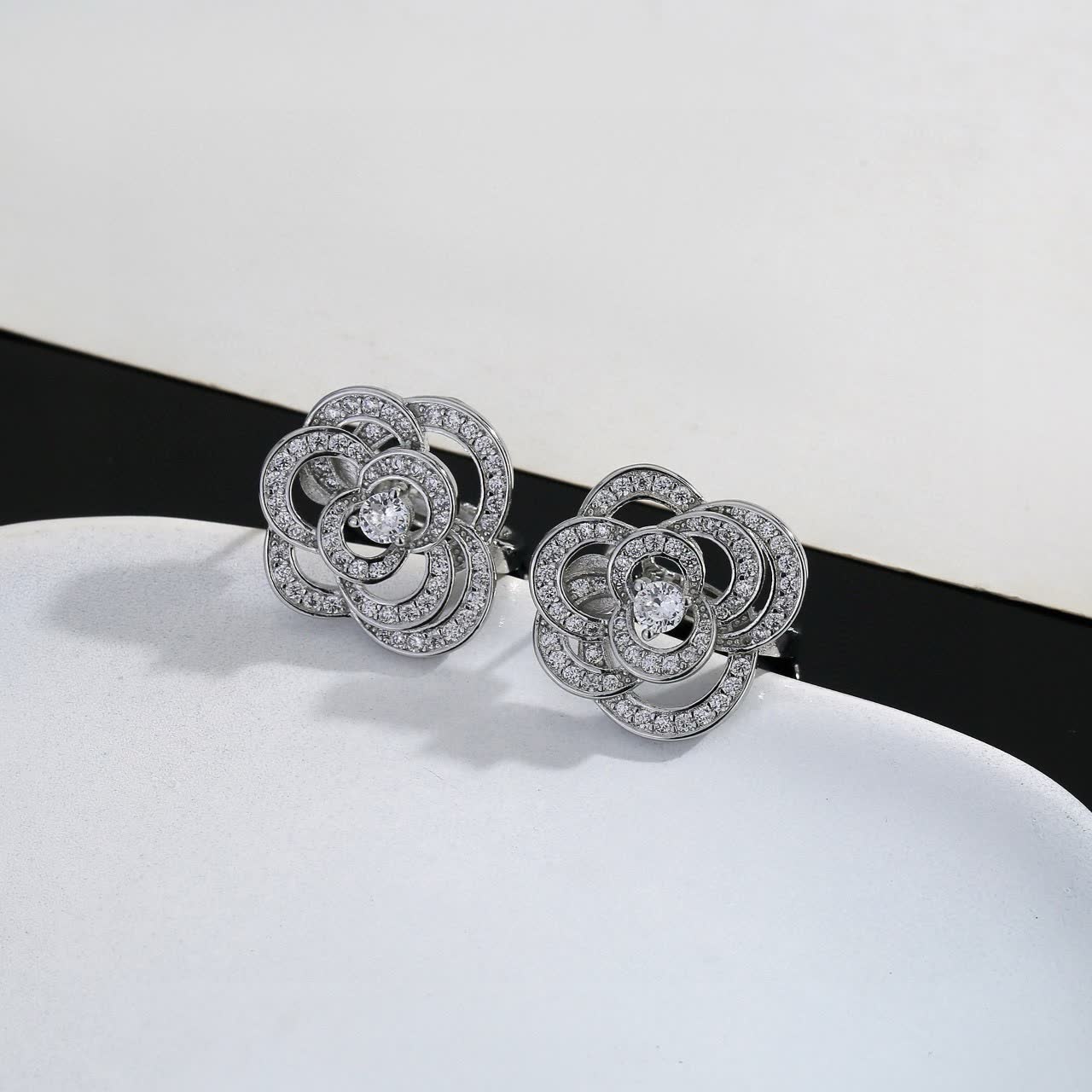 Chanel Silver Flower Stud Earrings