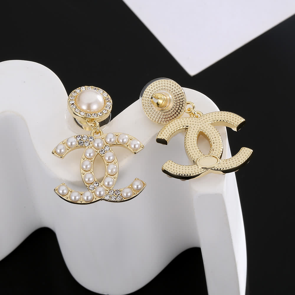 Chanel CC Logo Pearl Earrings