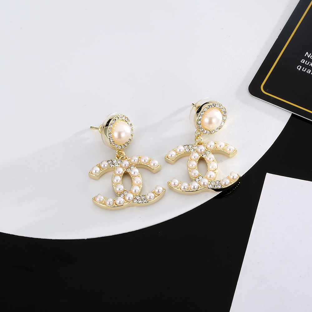 Chanel CC Logo Pearl Earrings