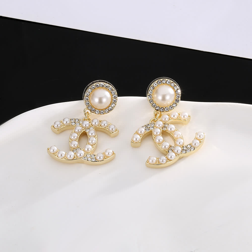 Chanel CC Logo Pearl Earrings