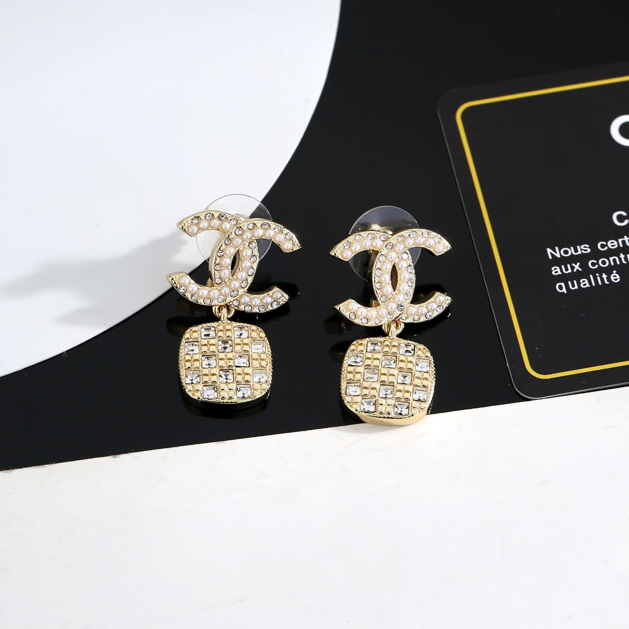 Chanel CC Logo Crystal Drop Earrings