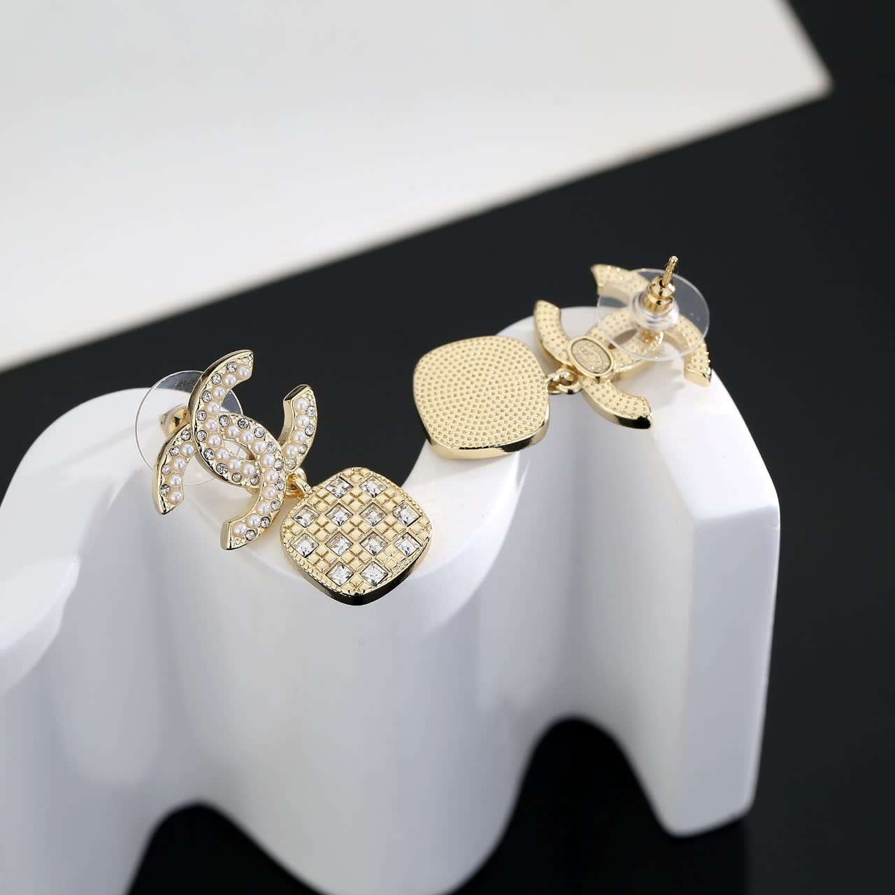 Chanel CC Logo Crystal Drop Earrings