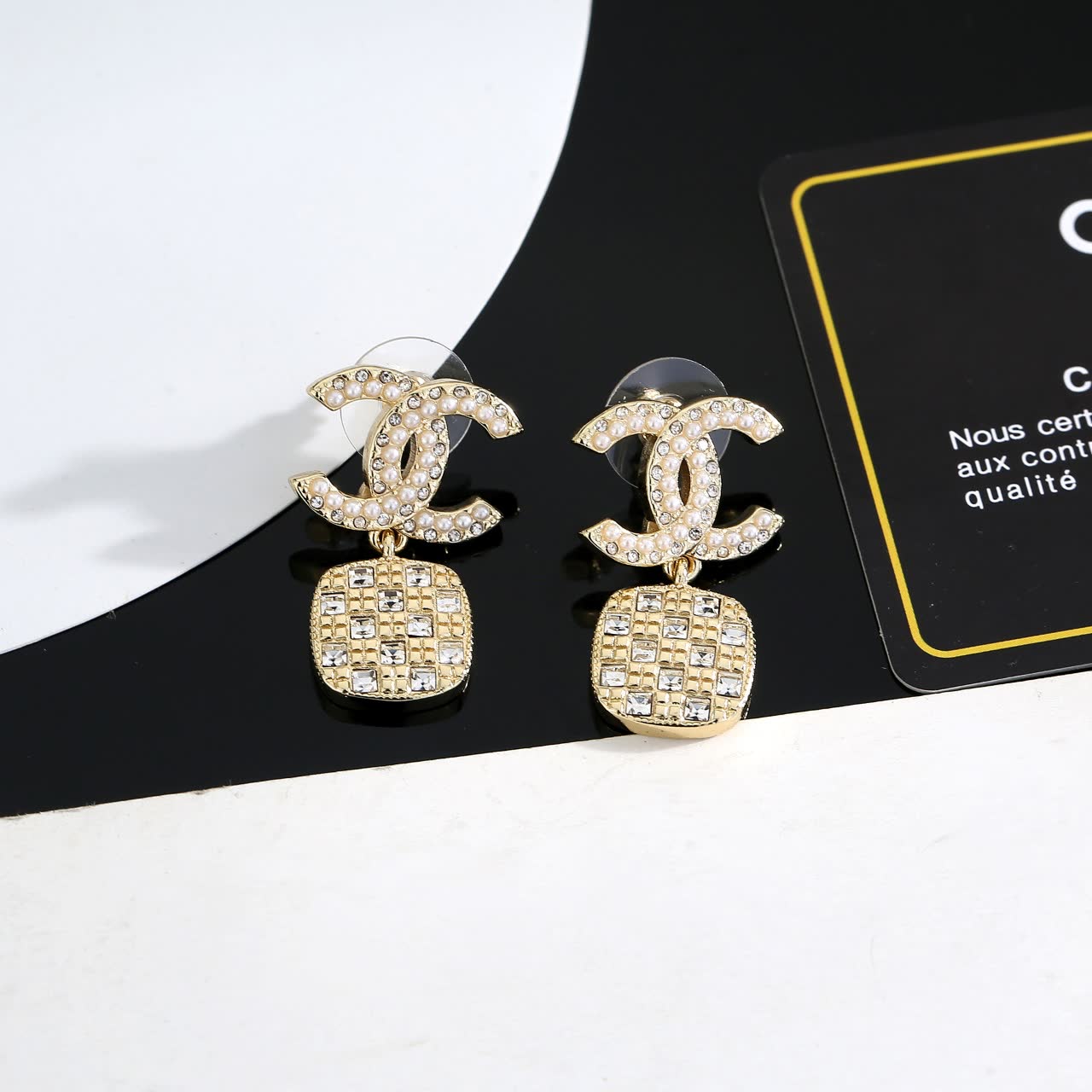 Chanel CC Logo Crystal Drop Earrings