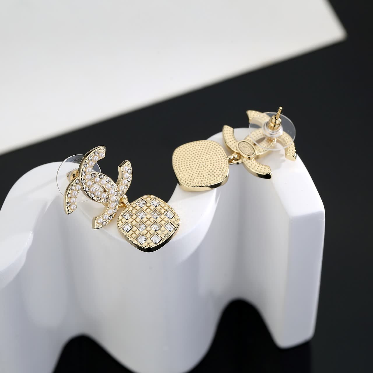 Chanel CC Logo Crystal Drop Earrings