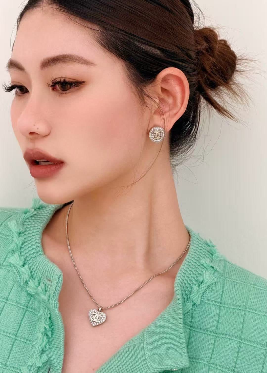Chanel CC Logo Crystal Stud Earrings