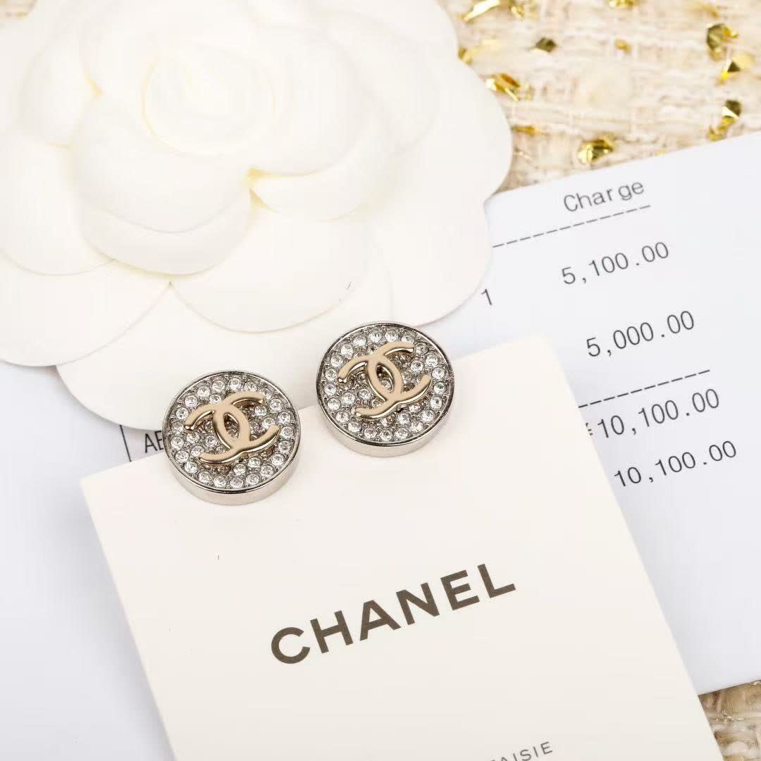 Chanel CC Logo Crystal Stud Earrings