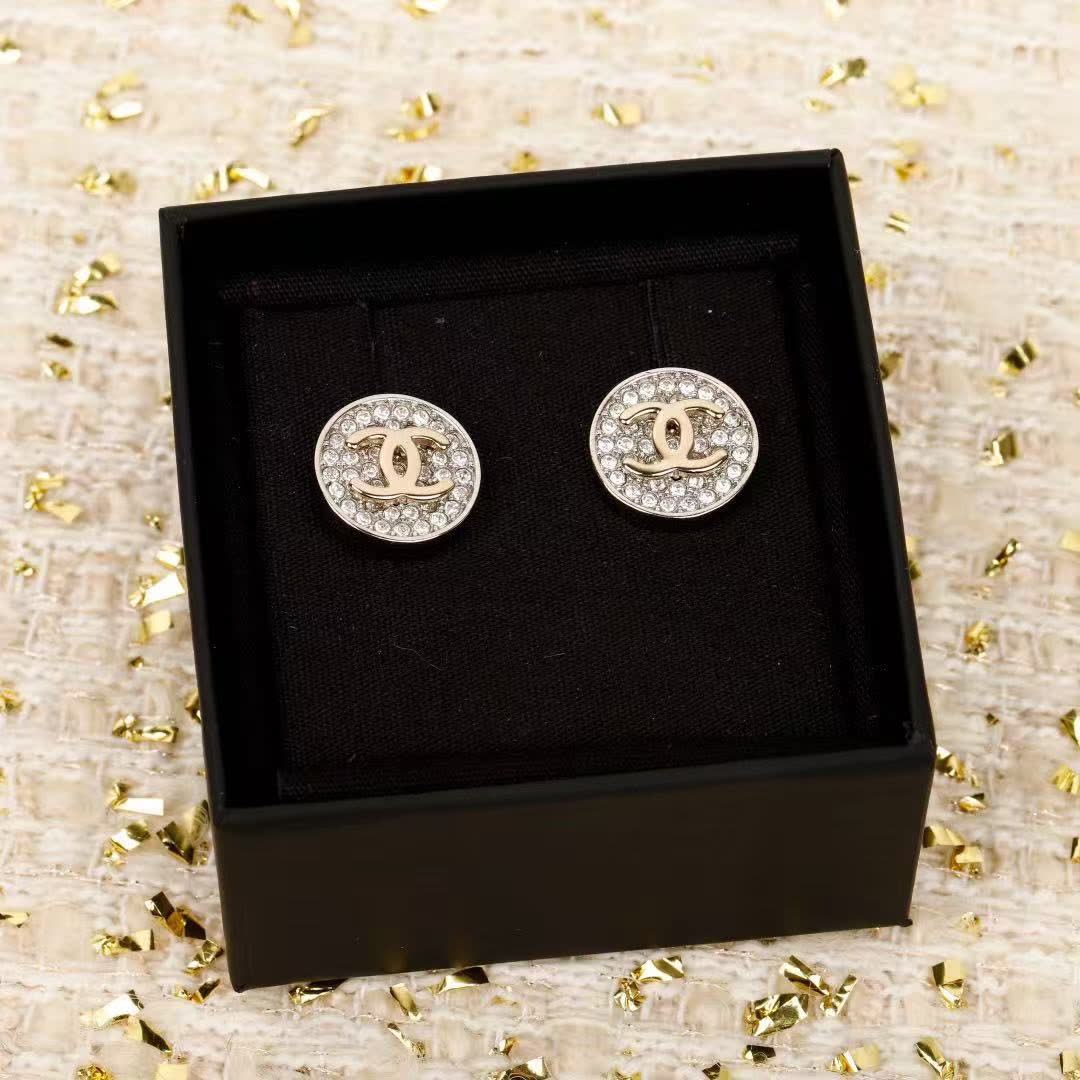 Chanel CC Logo Crystal Stud Earrings