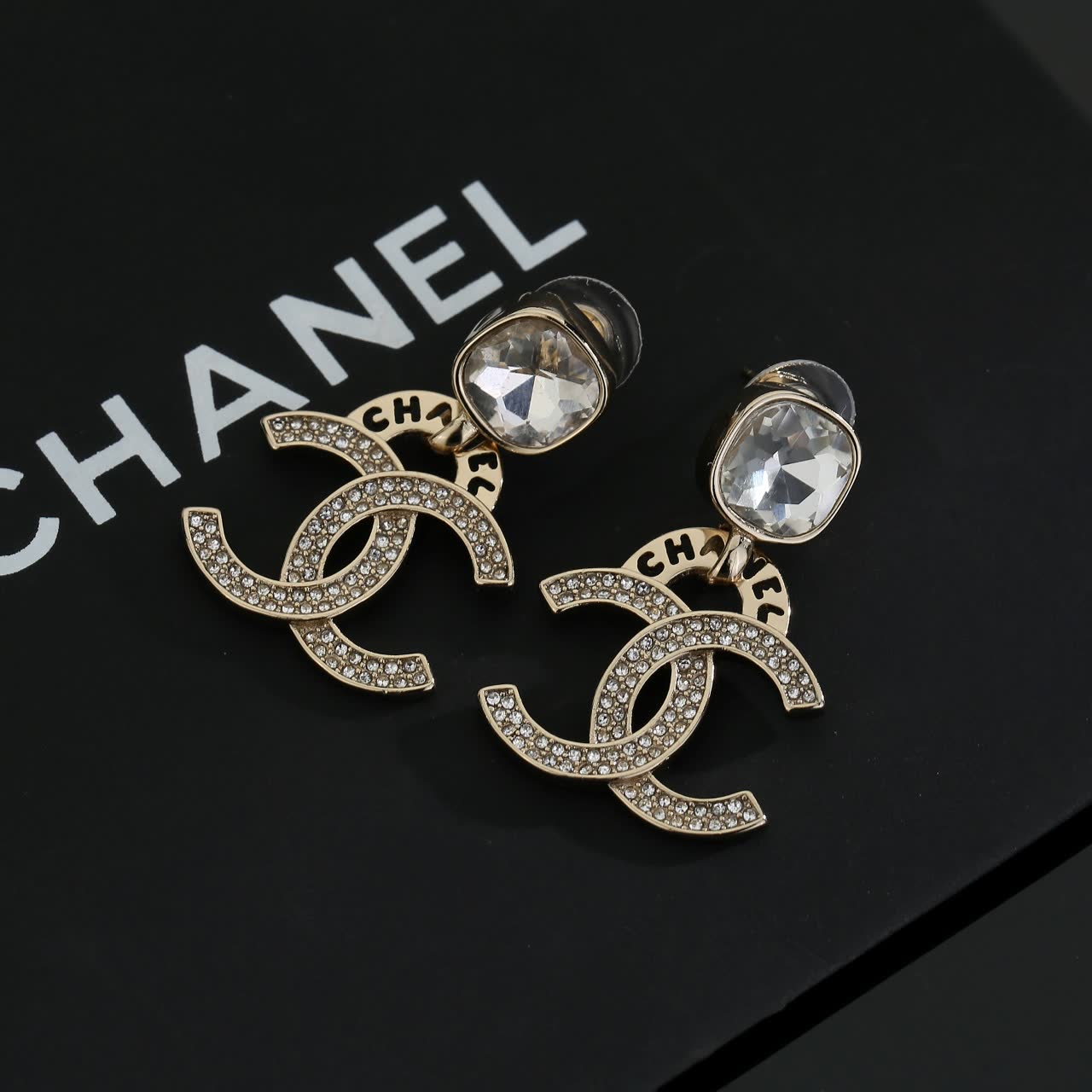 Chanel CC Logo Crystal Stud Earrings Chanel CC Logo Crystal Stud Earrings