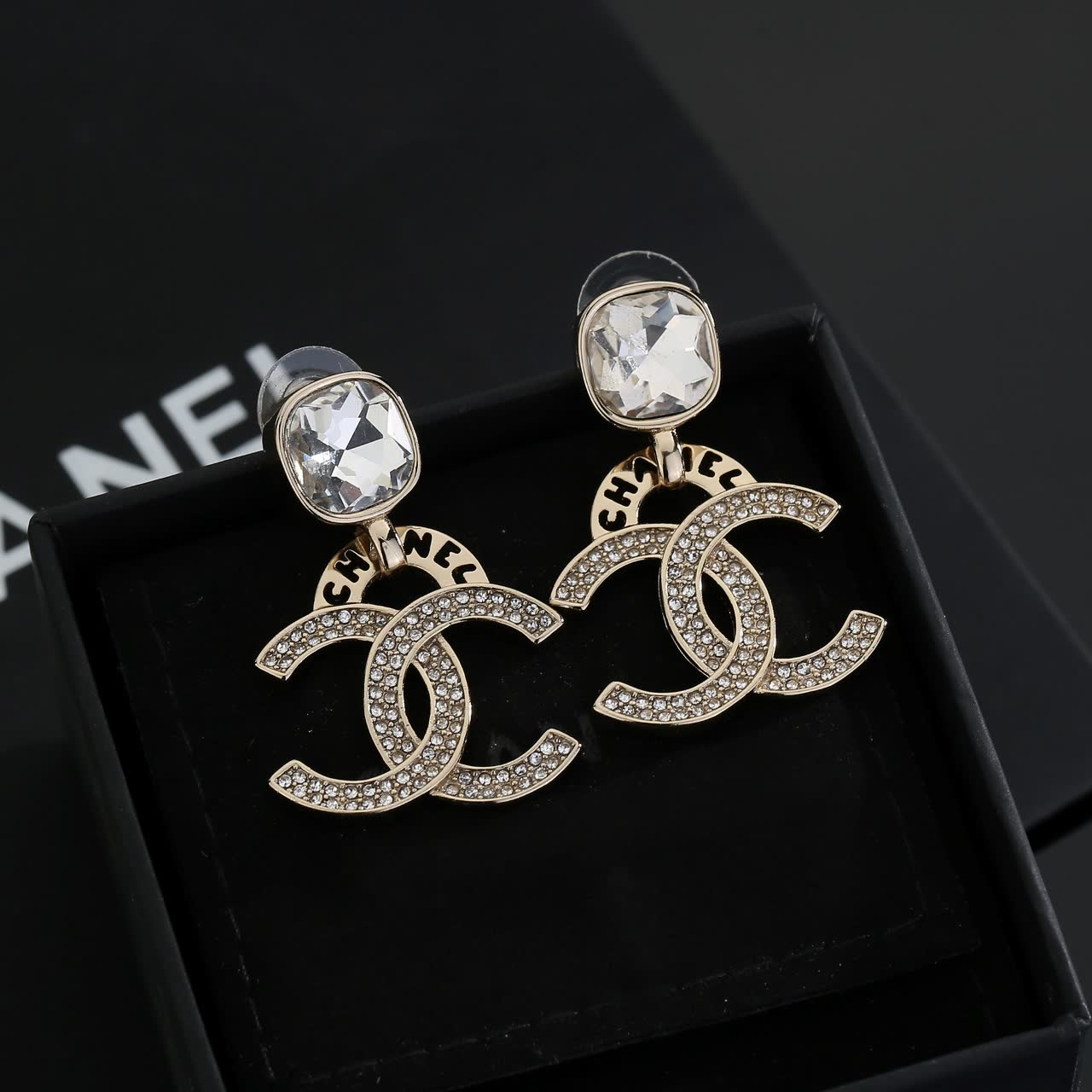 Chanel CC Logo Crystal Stud Earrings