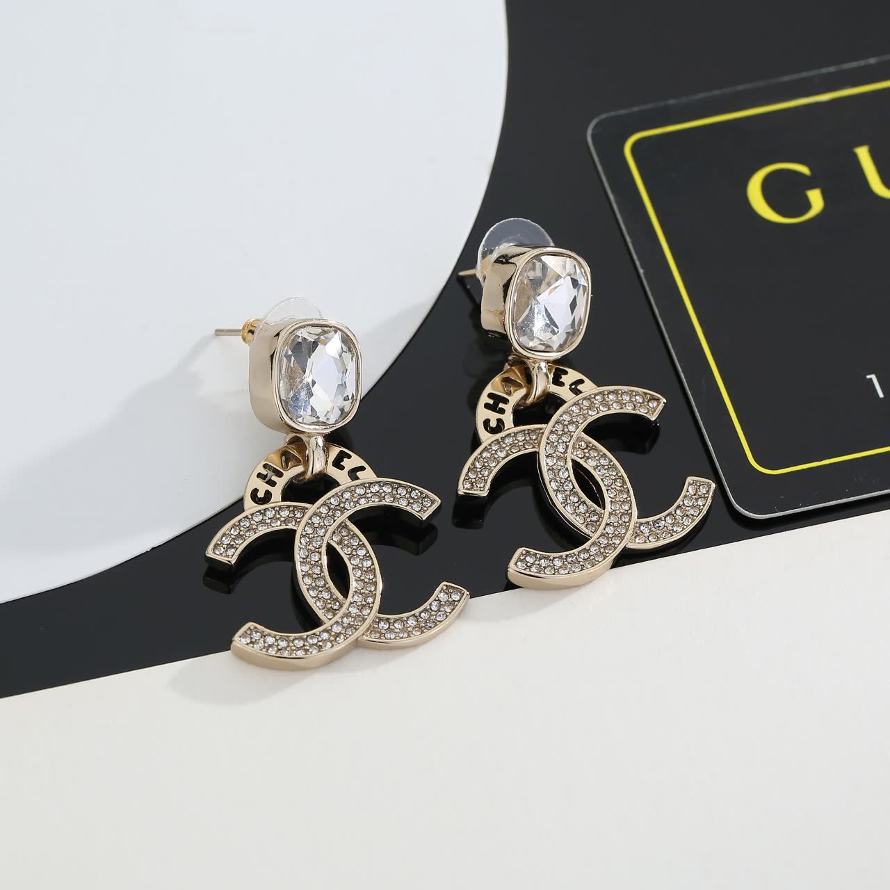 Chanel CC Logo Crystal Stud Earrings