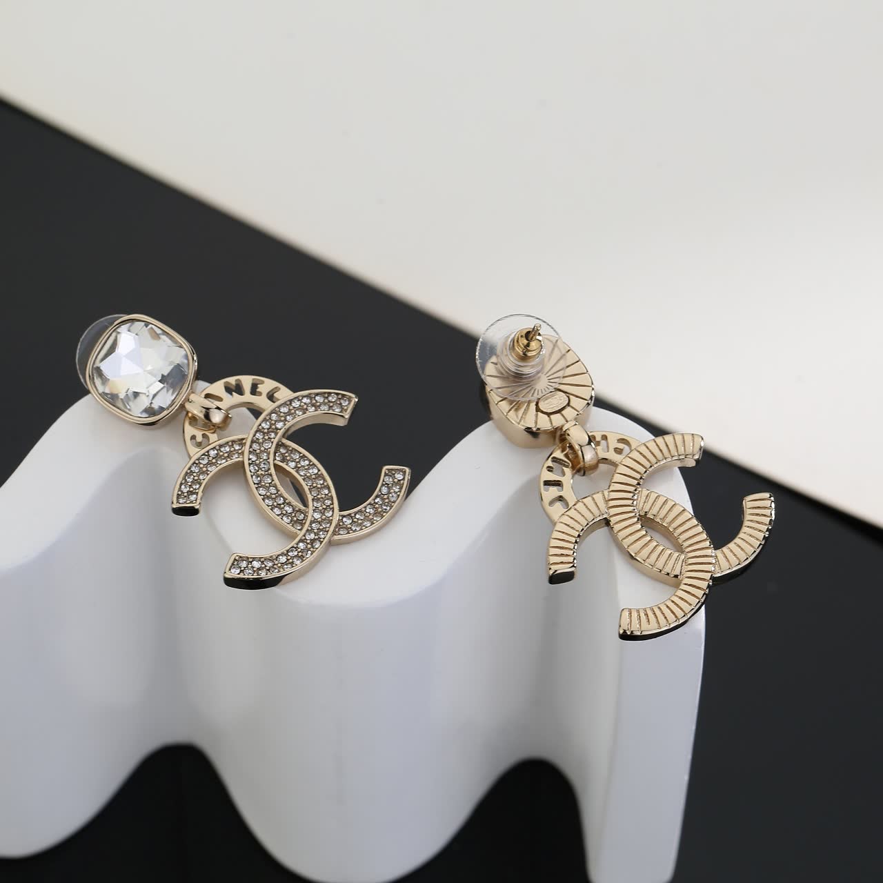 Chanel CC Logo Crystal Stud Earrings