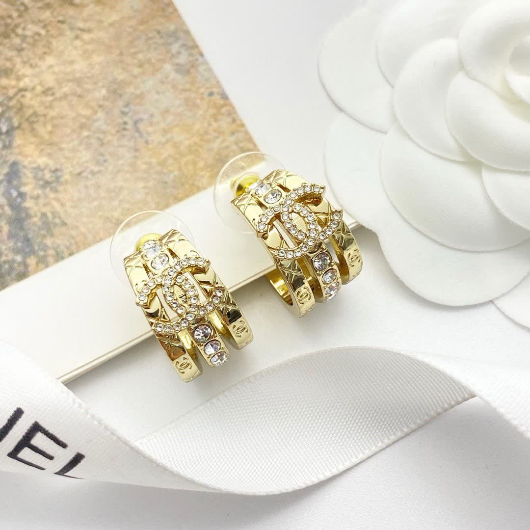 Chanel CC Logo Crystal Hoop Earrings Chanel CC Logo Crystal Hoop Earrings