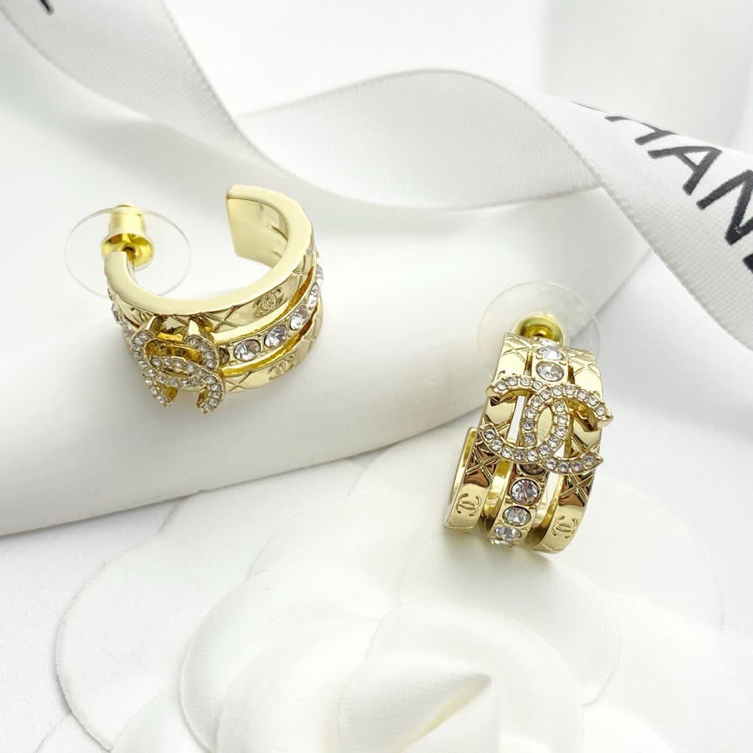Chanel CC Logo Crystal Hoop Earrings