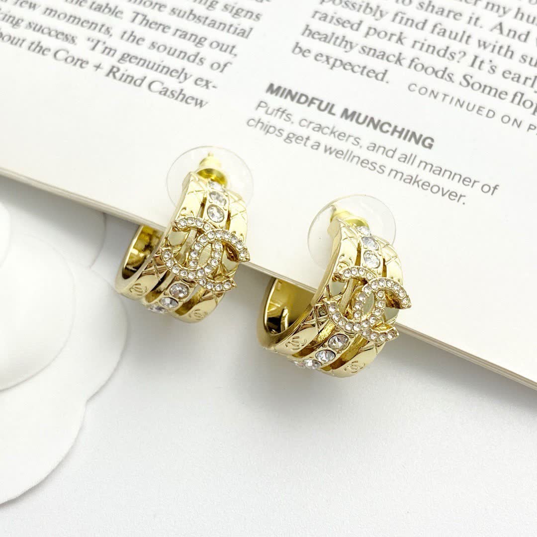 Chanel CC Logo Crystal Hoop Earrings