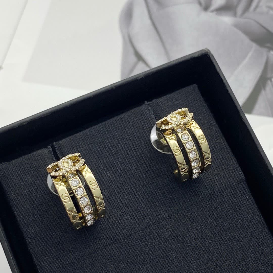 Chanel CC Logo Crystal Hoop Earrings