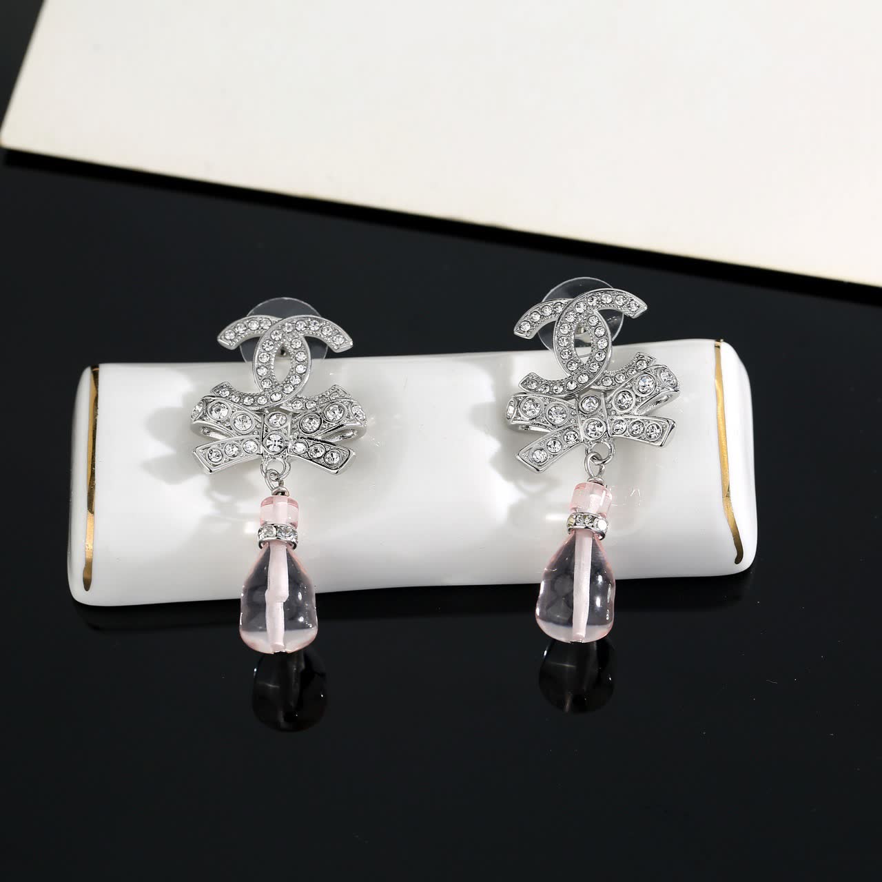 Chanel CC Crystal Bow Drop Earrings Chanel CC Crystal Bow Drop Earrings