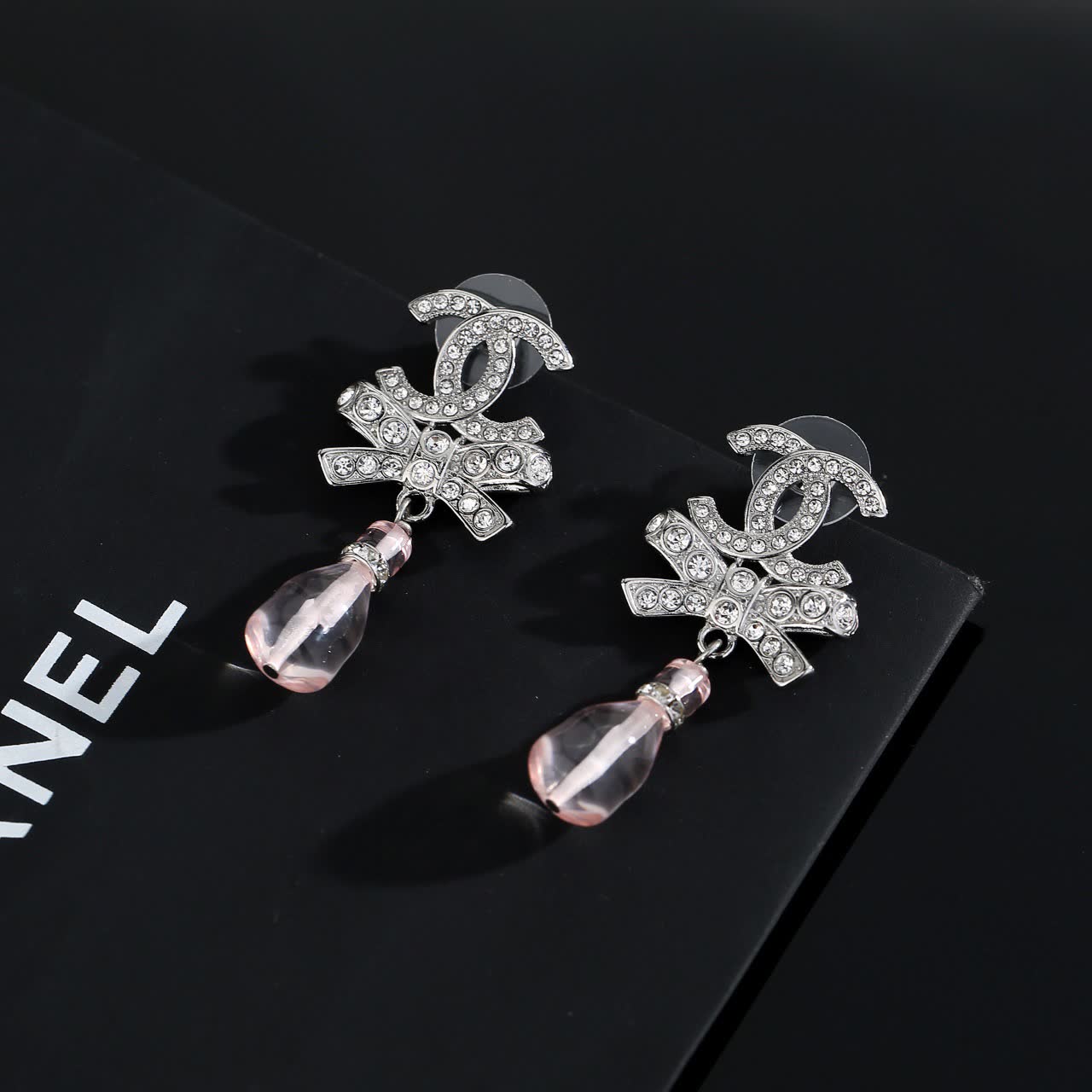 Chanel CC Crystal Bow Drop Earrings