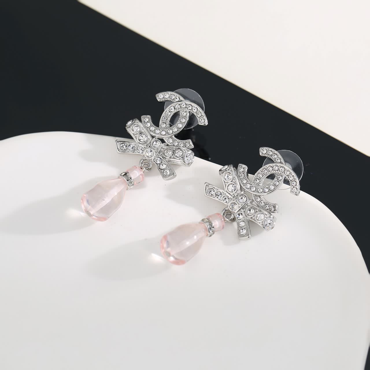 Chanel CC Crystal Bow Drop Earrings