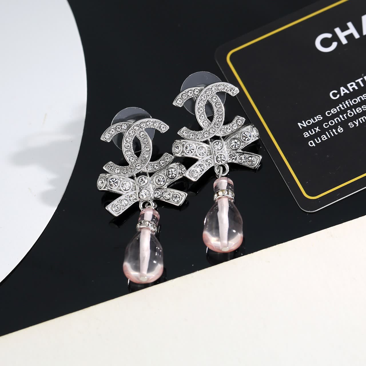 Chanel CC Crystal Bow Drop Earrings