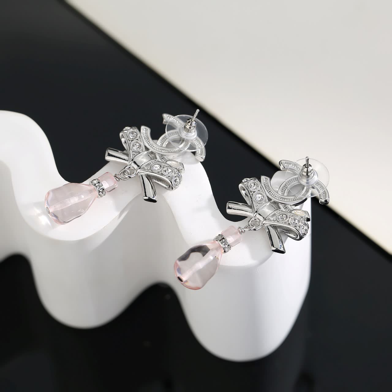 Chanel CC Crystal Bow Drop Earrings