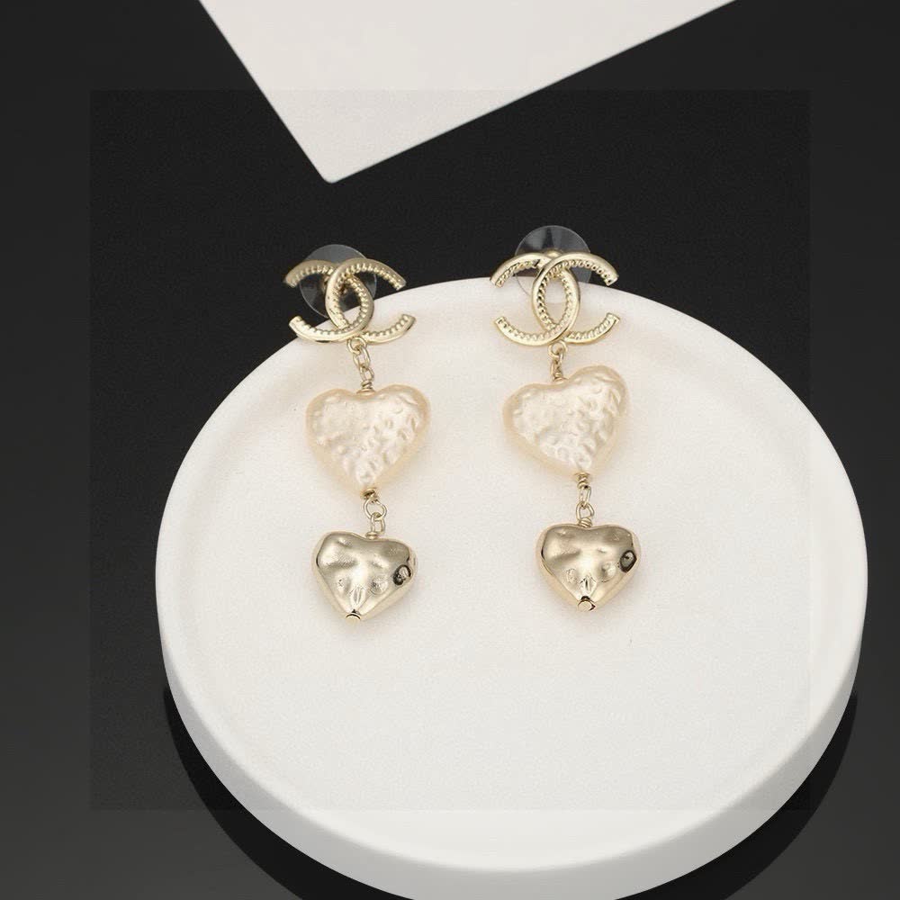 Chanel CC Heart Pearl Earrings