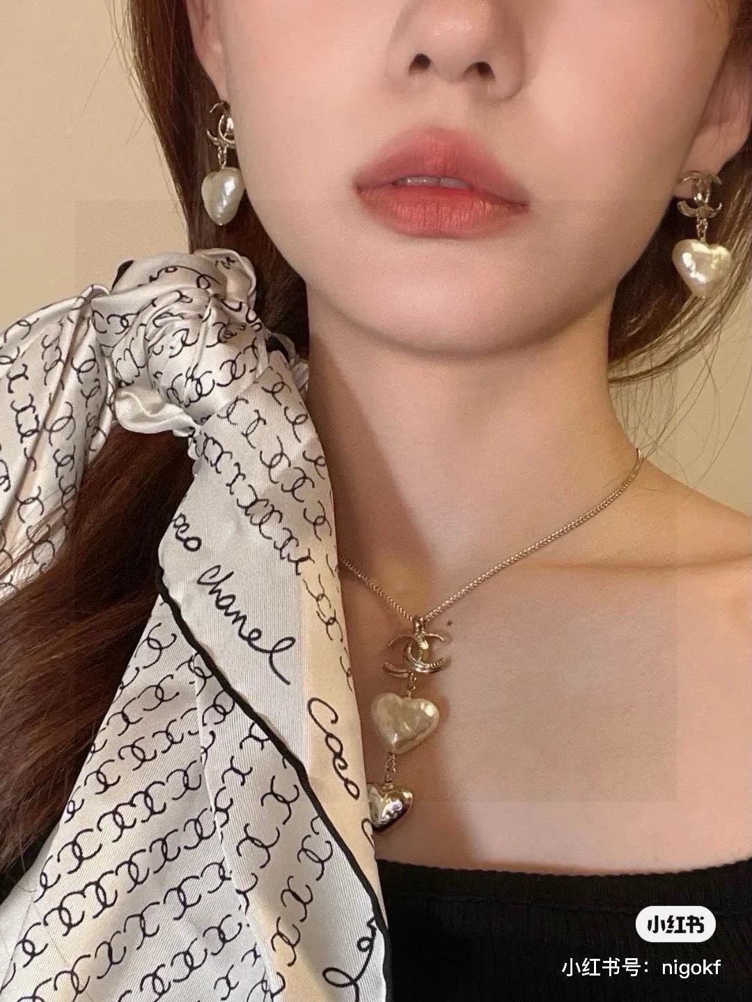 Chanel CC Heart Pearl Earrings