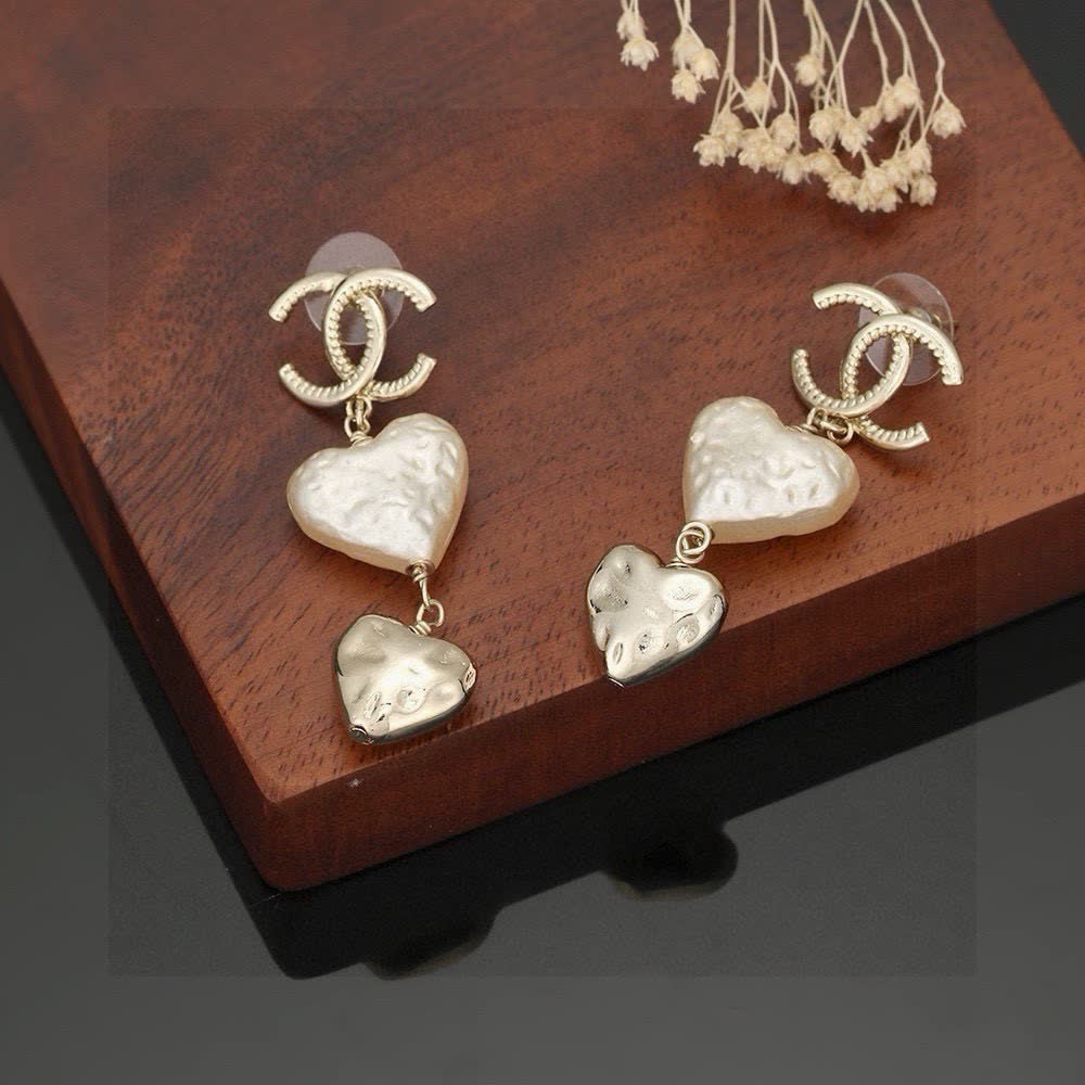 Chanel CC Heart Pearl Earrings