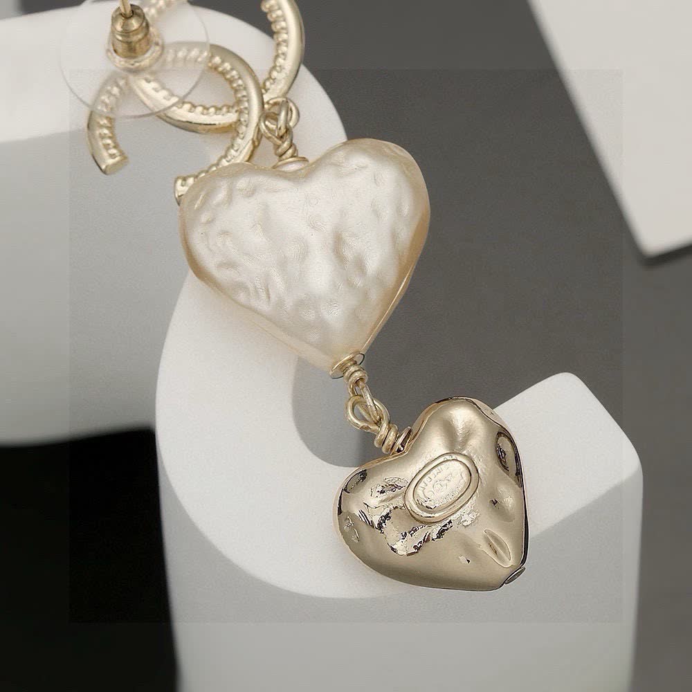 Chanel CC Heart Pearl Earrings