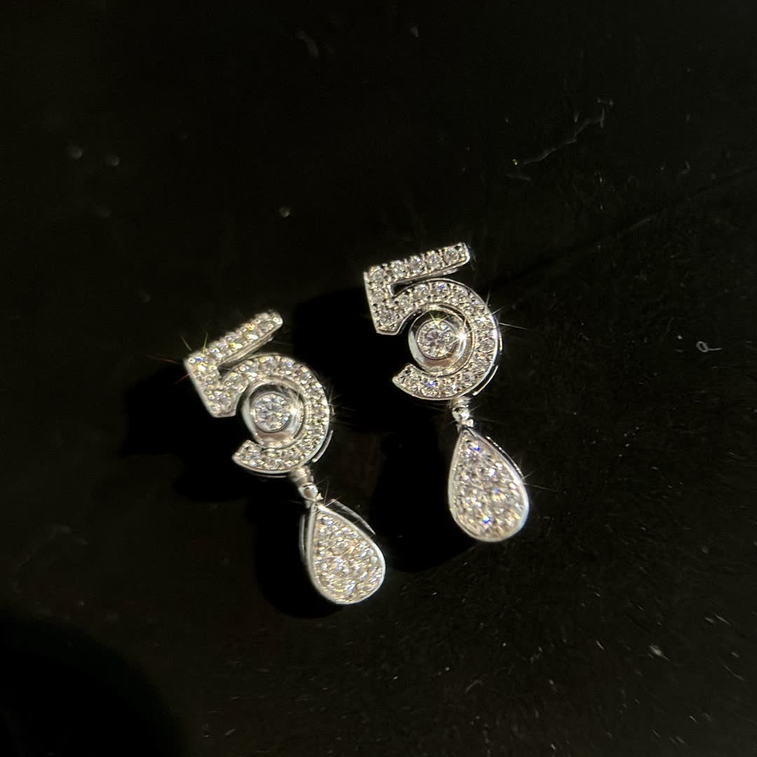Chanel Elegant Diamond Number '5' Drop Earrings Chanel Elegant Diamond Number '5' Drop Earrings