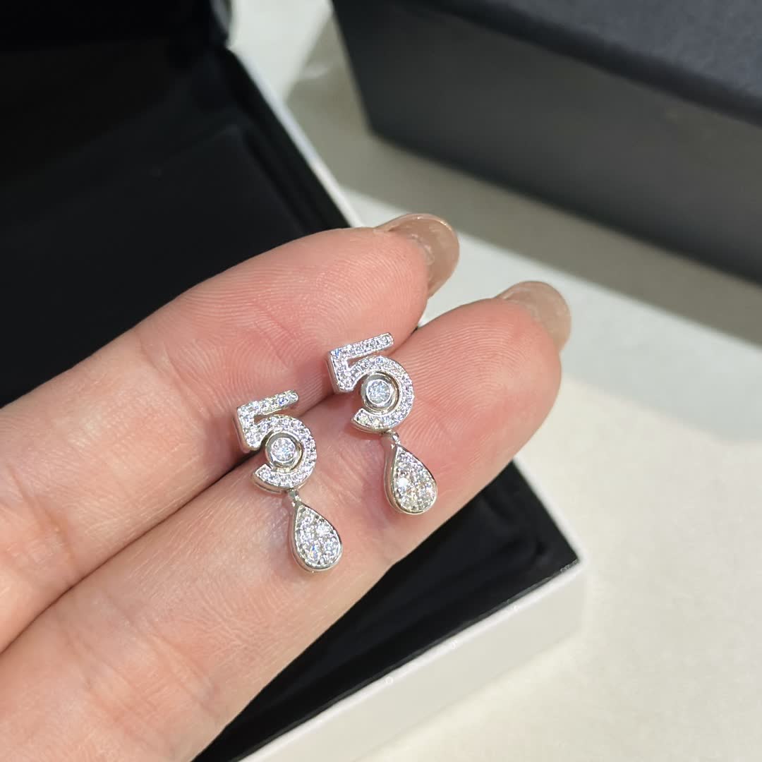 Chanel Elegant Diamond Number '5' Drop Earrings