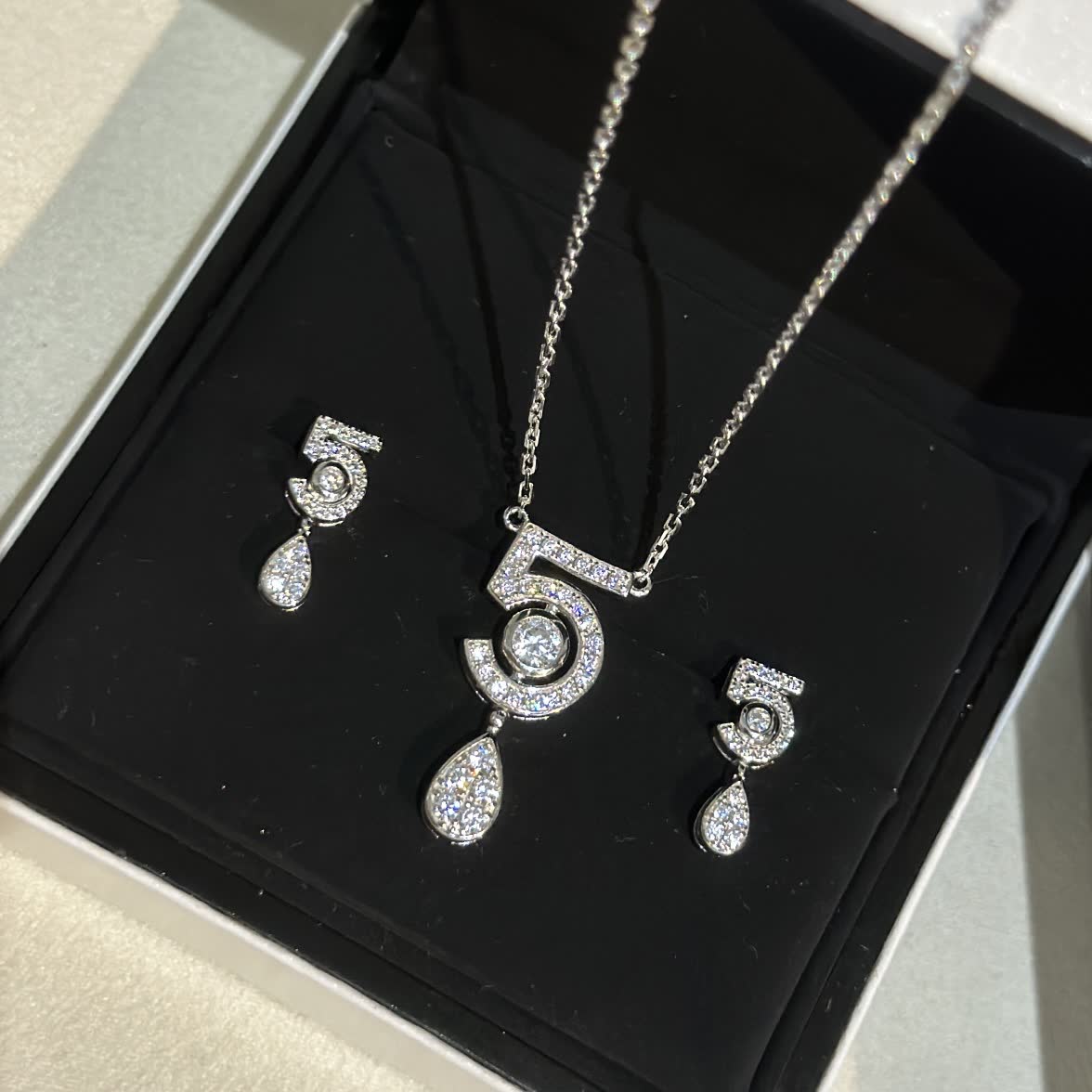 Chanel Elegant Diamond Number '5' Drop Earrings