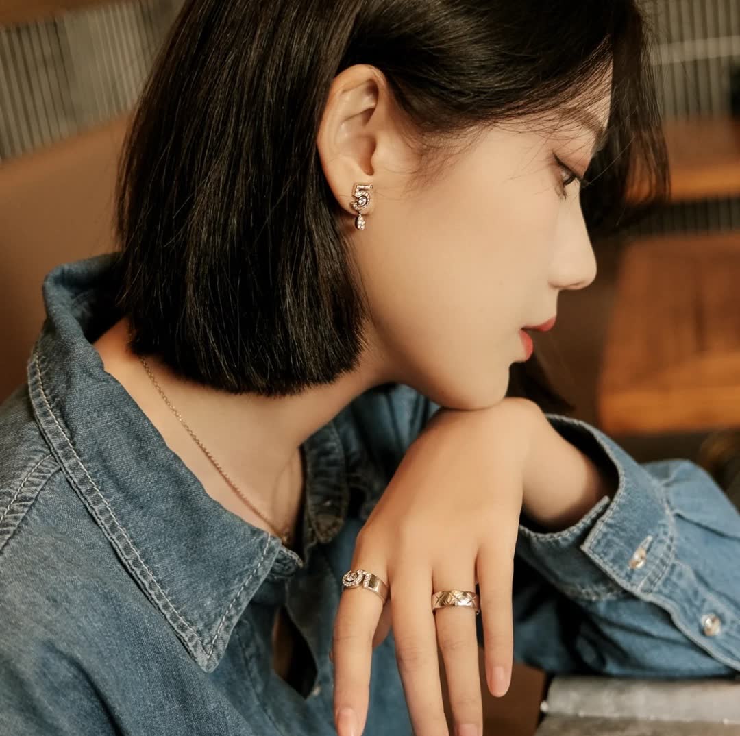 Chanel Elegant Diamond Number '5' Drop Earrings