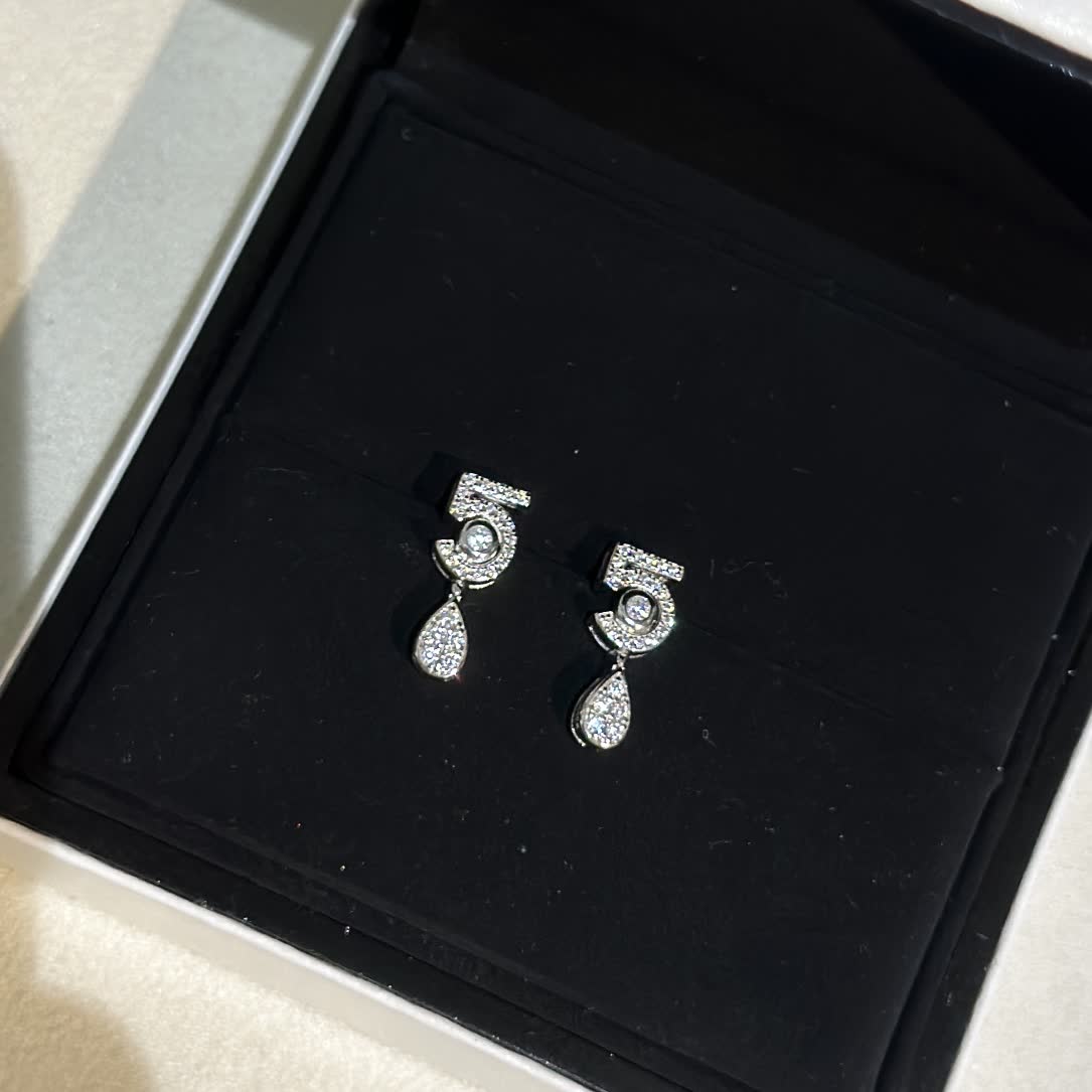 Chanel Elegant Diamond Number '5' Drop Earrings