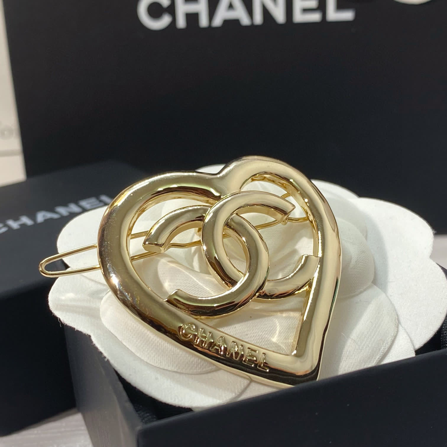 Chanel Heart Hair Clip and Earrings Set