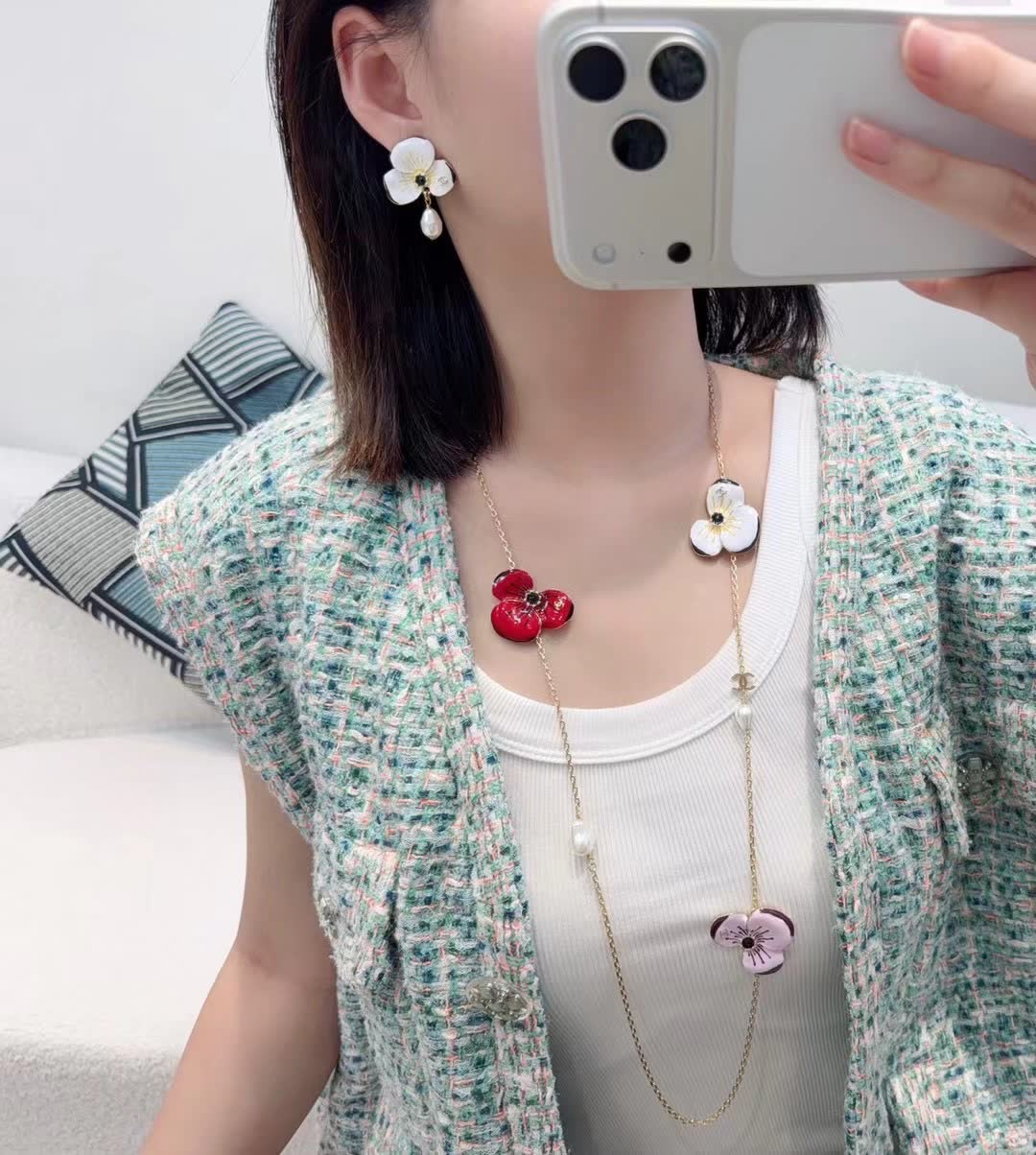 Chanel Camellia Earrings and Necklace Set Chanel Camellia Earrings and Necklace Set