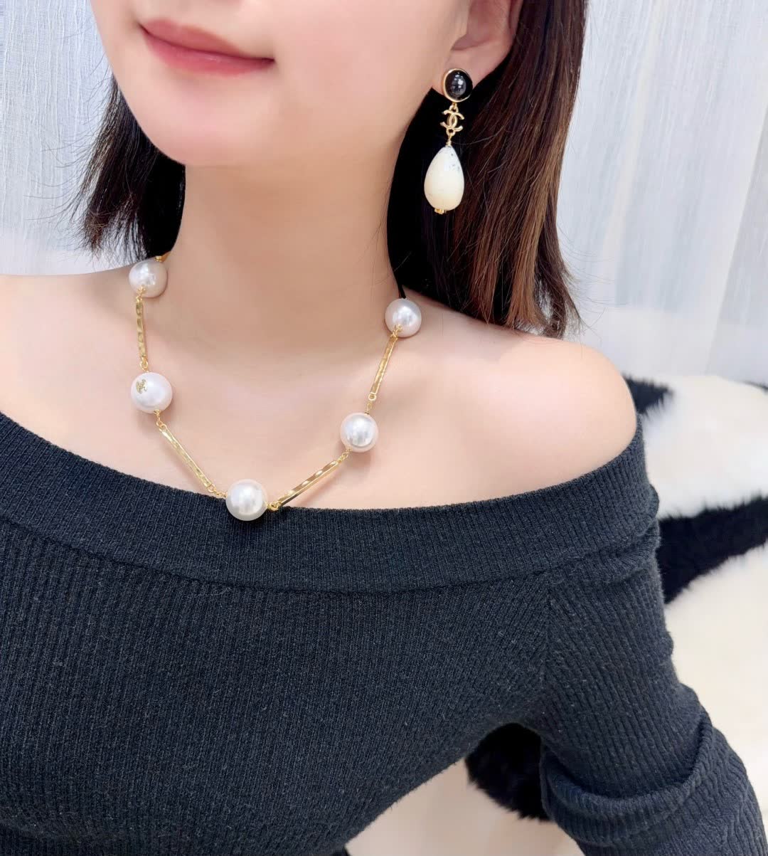 Chanel Pearl Earrings and Necklace Set Chanel Pearl Earrings and Necklace Set