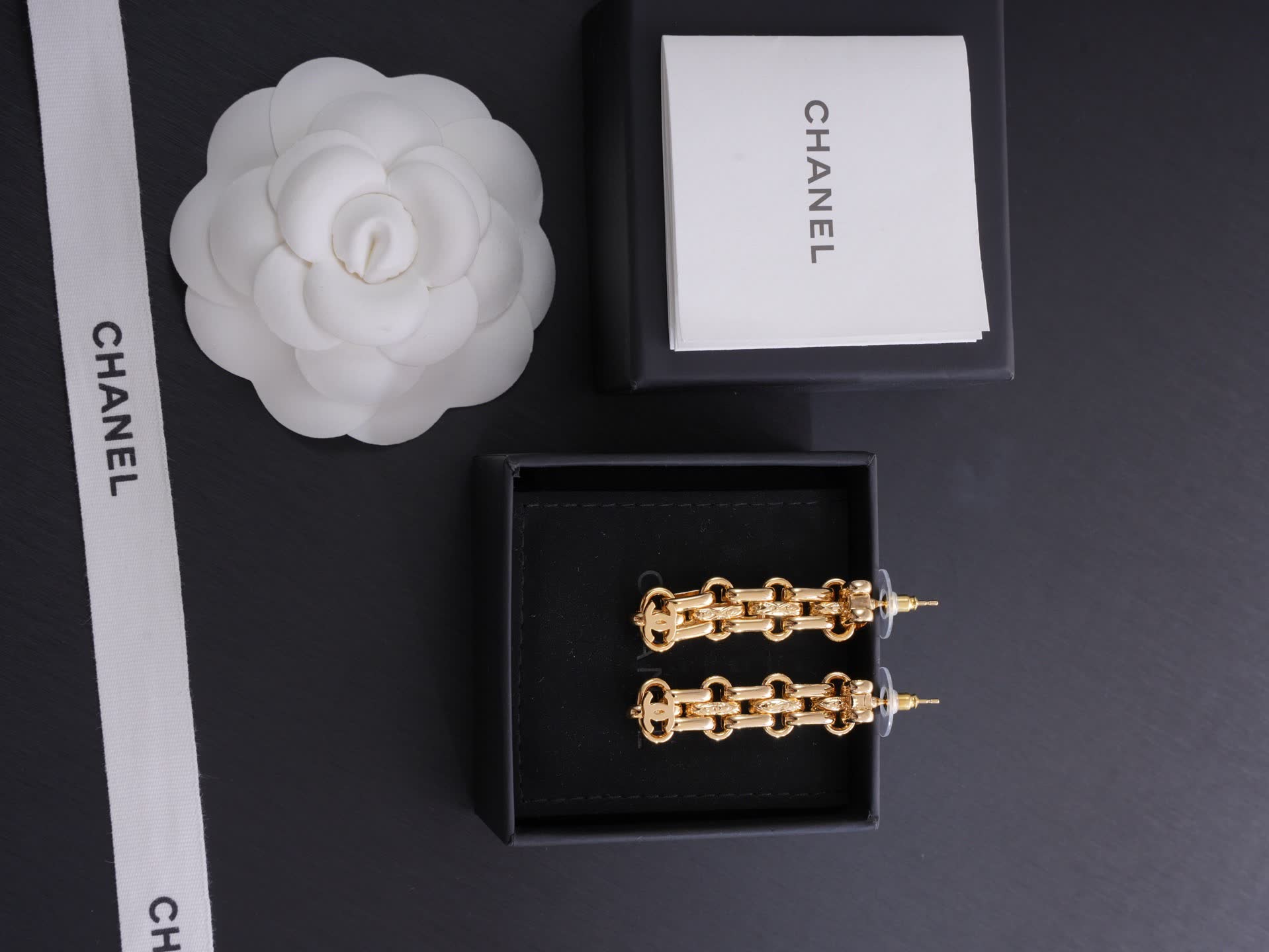 Chanel Gold Tone Chain Link Earrings