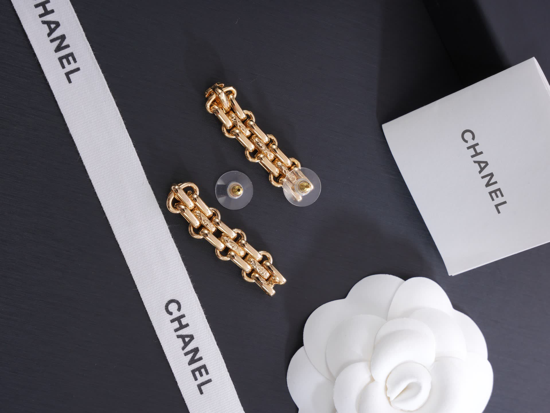 Chanel Gold Tone Chain Link Earrings