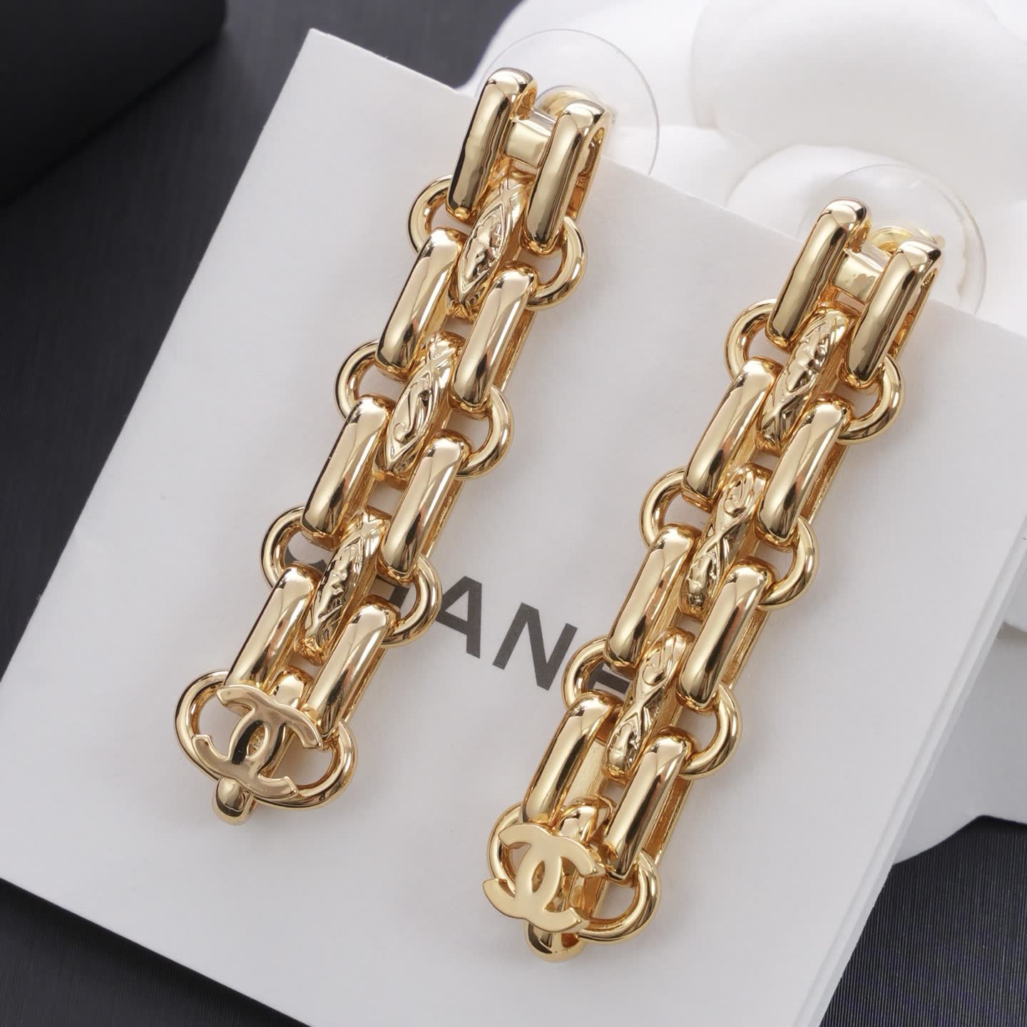 Chanel Gold Tone Chain Link Earrings