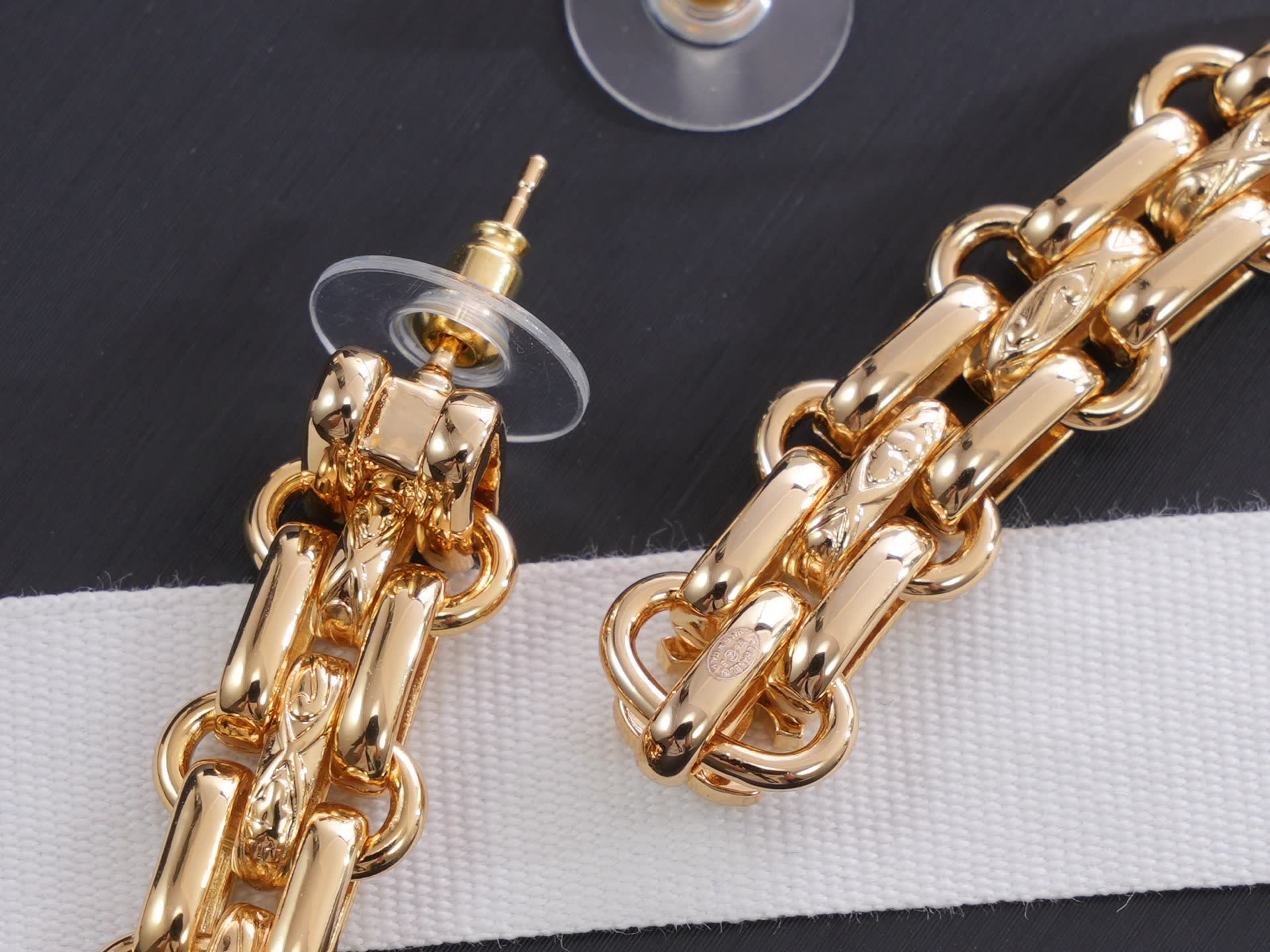 Chanel Gold Tone Chain Link Earrings