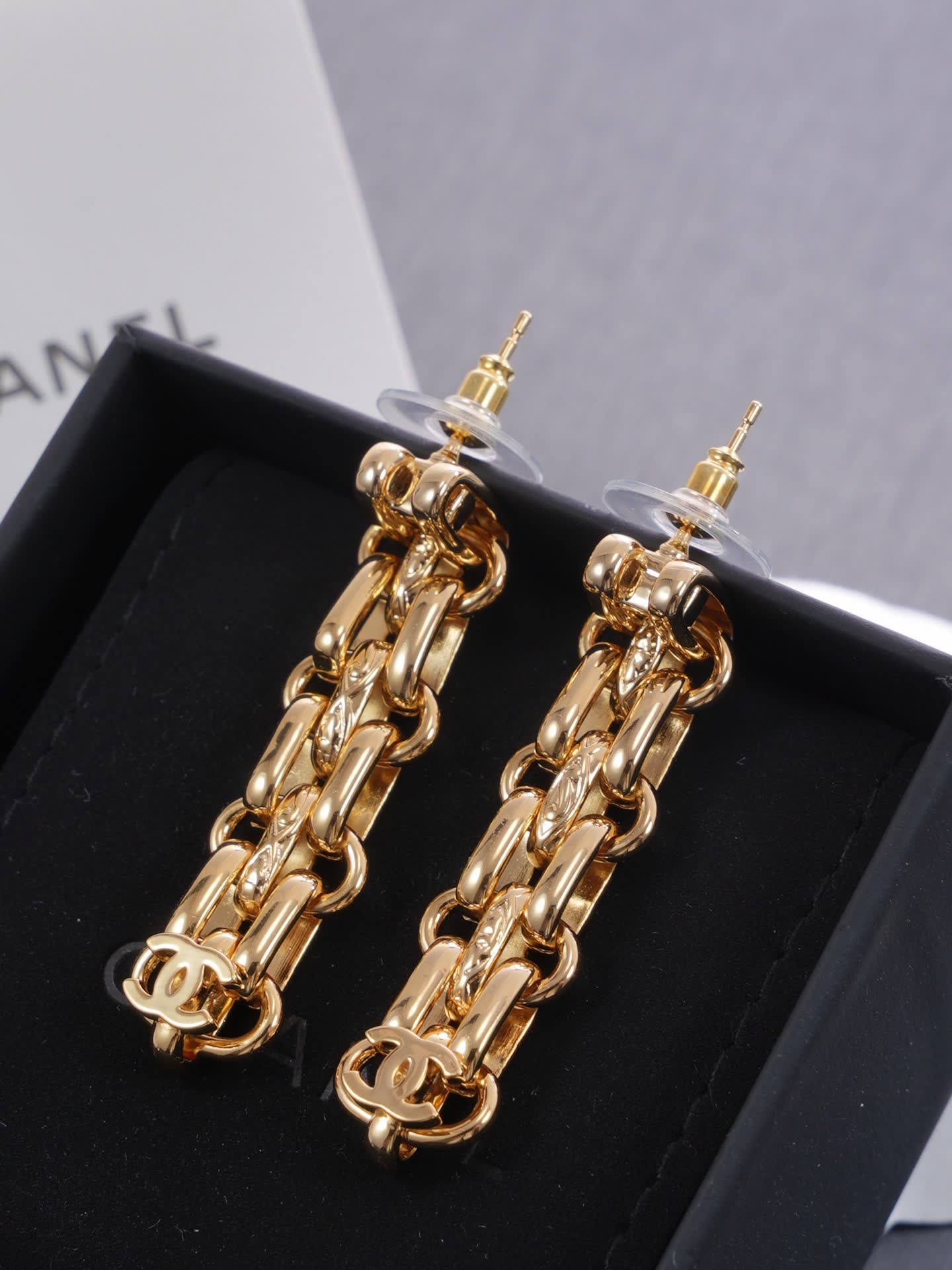 Chanel Gold Tone Chain Link Earrings