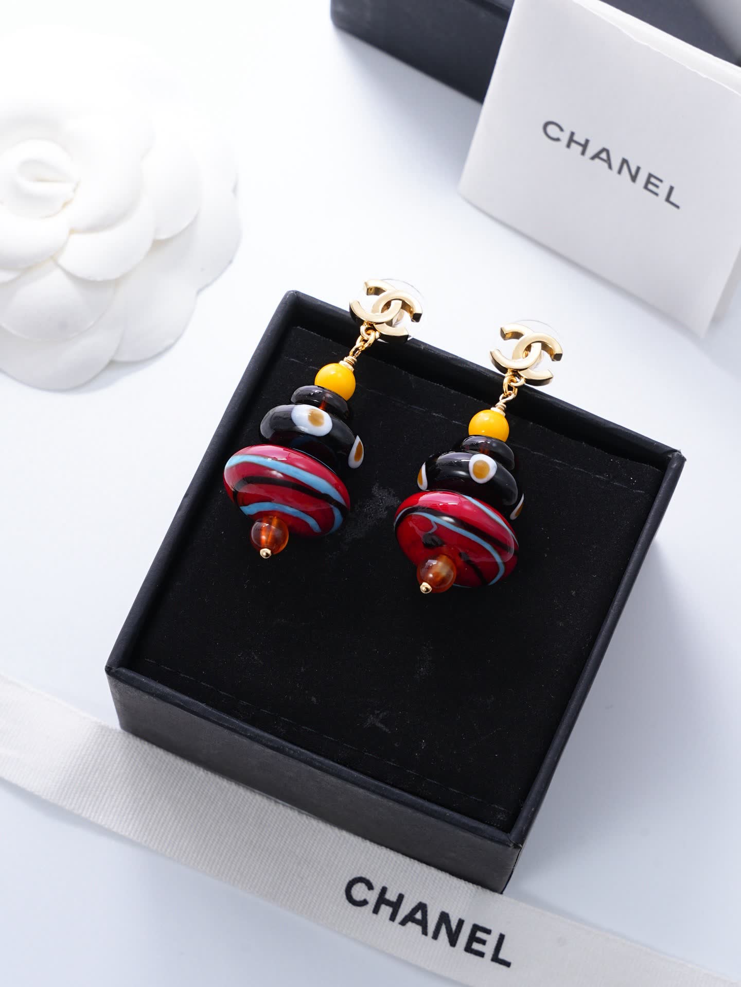 Chanel Multicolor Glass Bead Earrings Chanel Multicolor Glass Bead Earrings